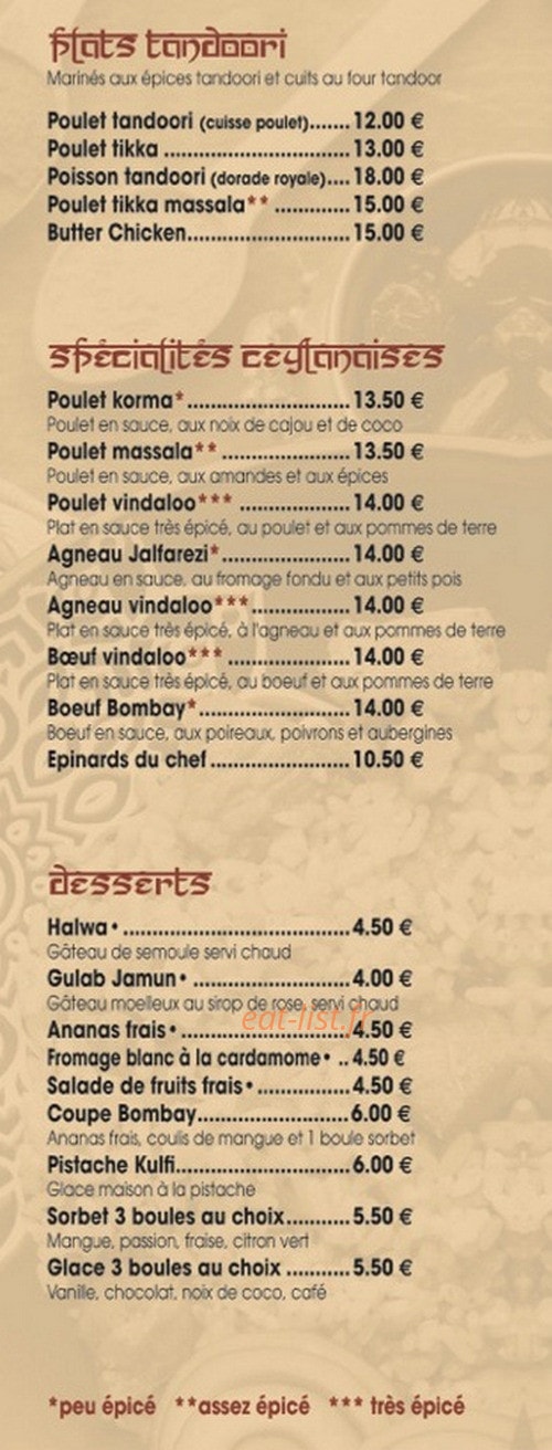 Restaurant Indien — carte page 2