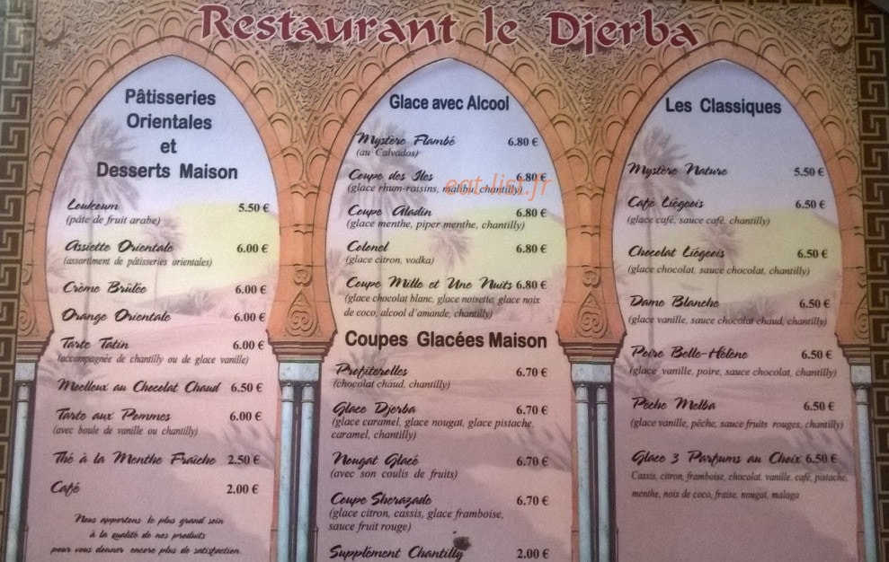 Restaurant Le Djerba — carte page 2