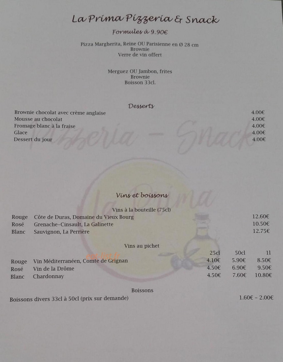 La Prima — carte page 1