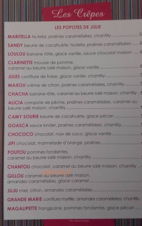 La creperie de Julie — carte page 1