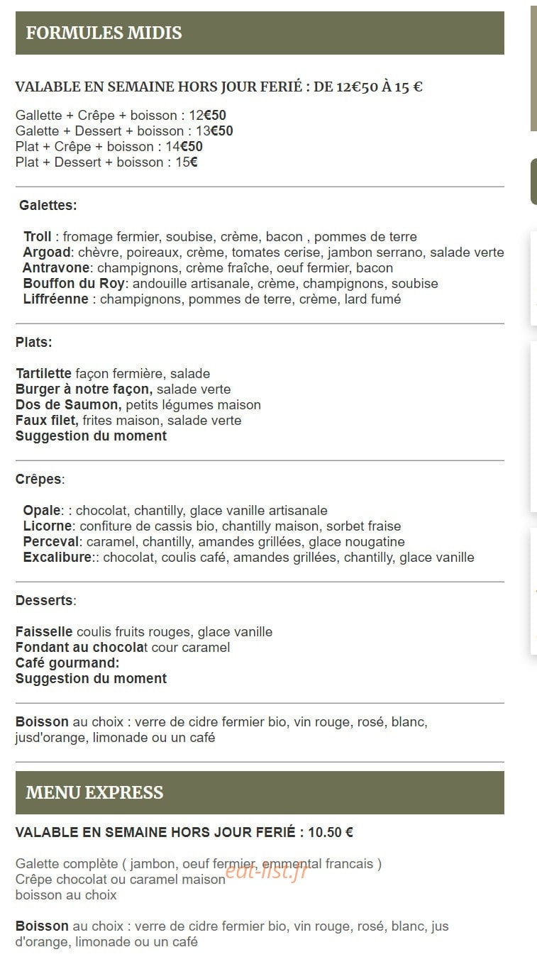 Crêperie Du Roy — carte page 1