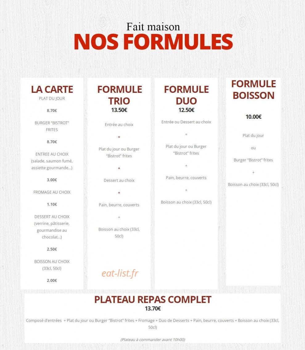 Le Bistrot — carte page 1