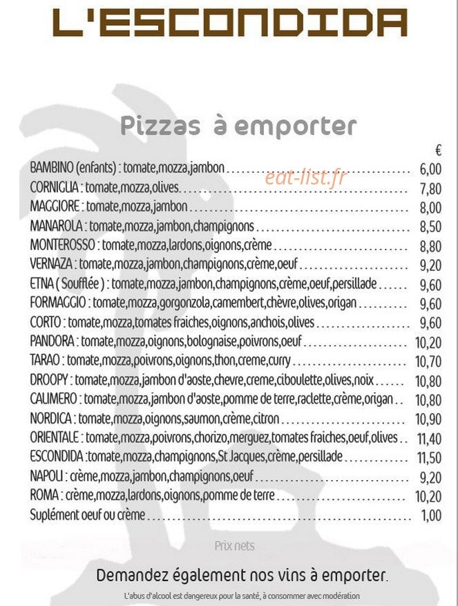Pizzeria l'Escondida — carte page 11