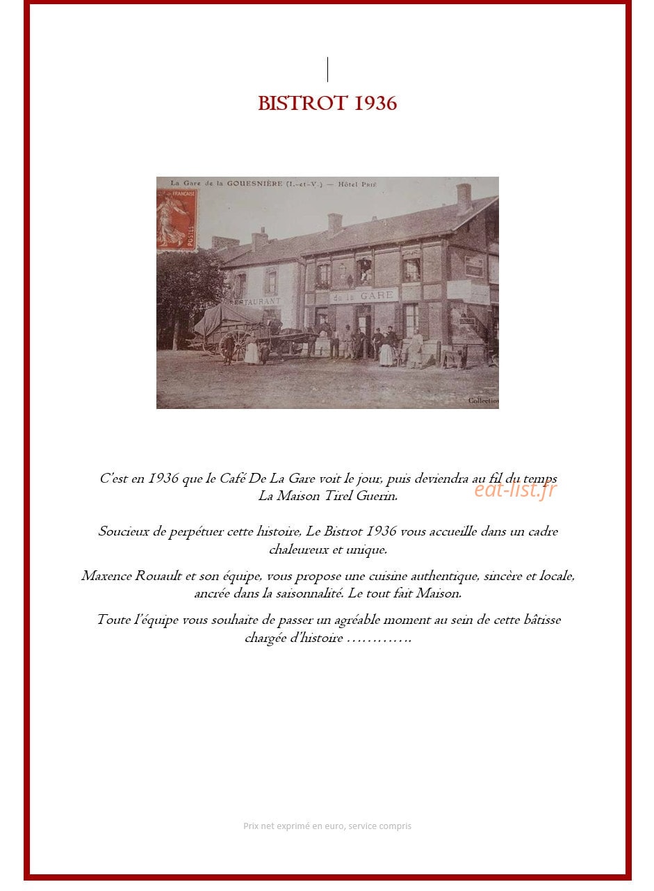 Bistrot 1936 — carte page 1