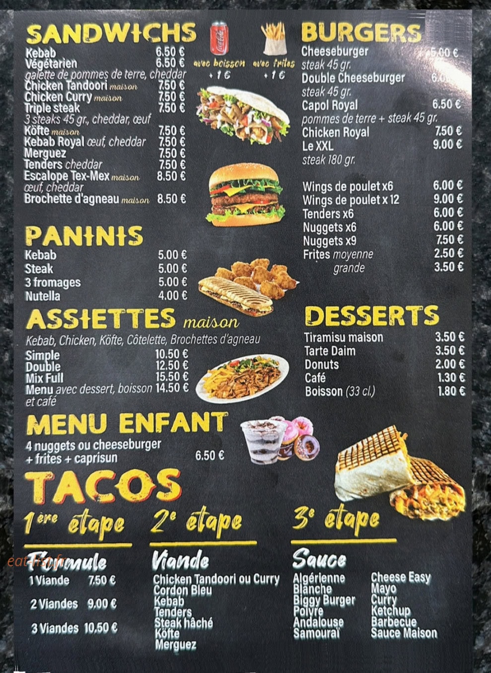 Amour de Tacos — carte page 1