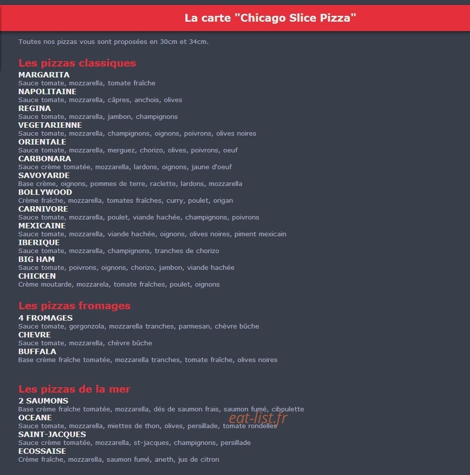Chicago Slice Pizza — carte page 1