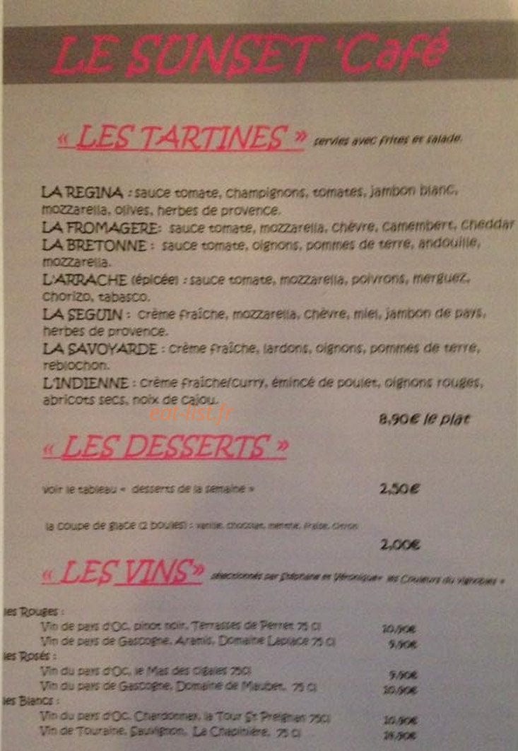 Sunset'Café — carte page 2