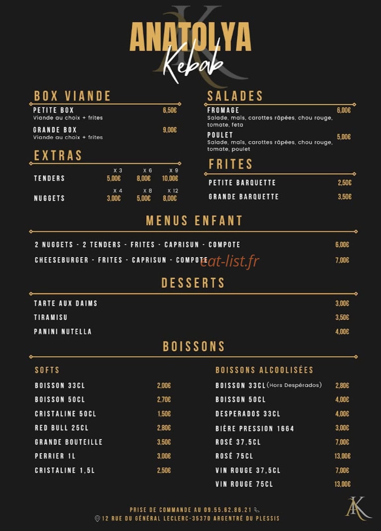 L'Anatolya Kebab — carte page 2