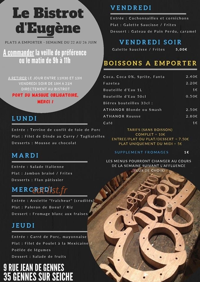 Le Bistrot d'Eugène — carte page 1