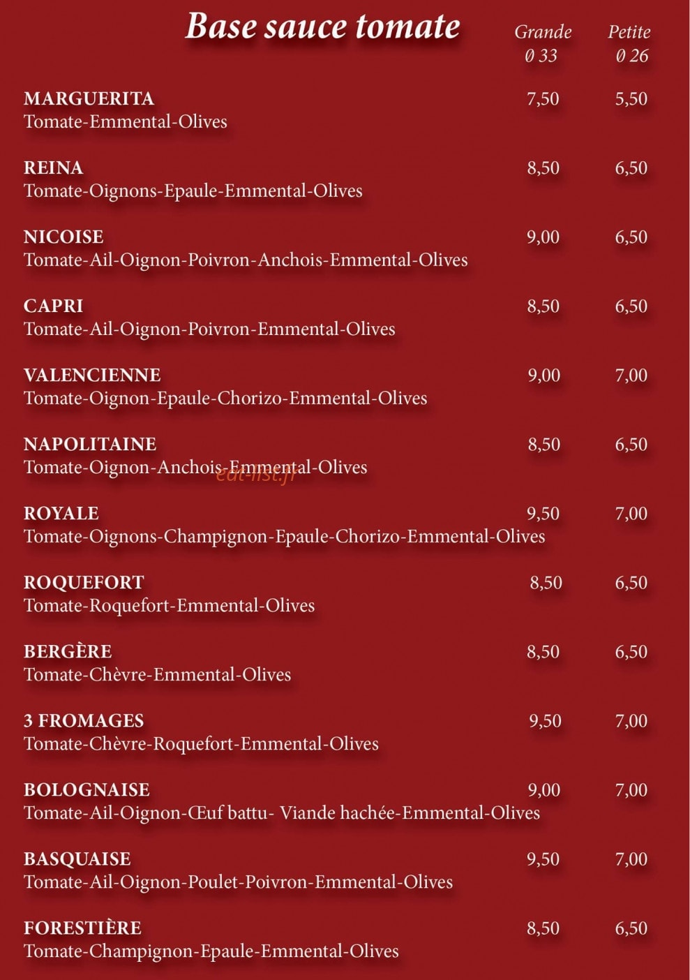 KB Pizza — carte page 2