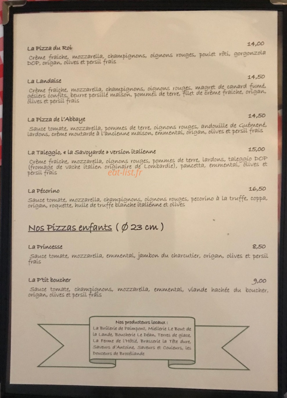 La Pizzeria du Roi — carte page 2