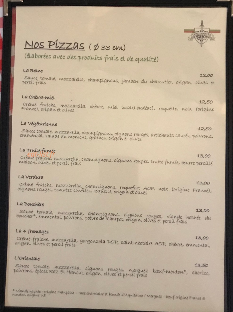 La Pizzeria du Roi — carte page 1