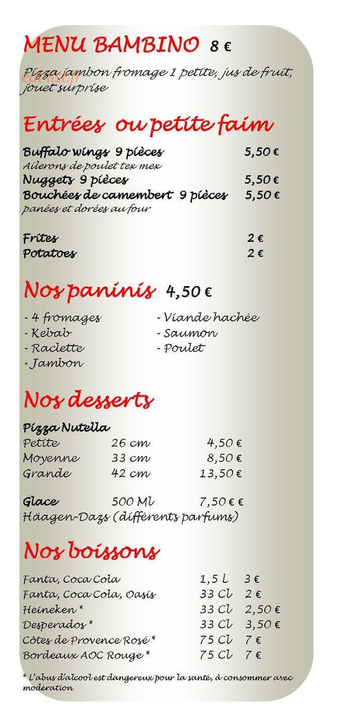 D'lice Pizza — carte page 2