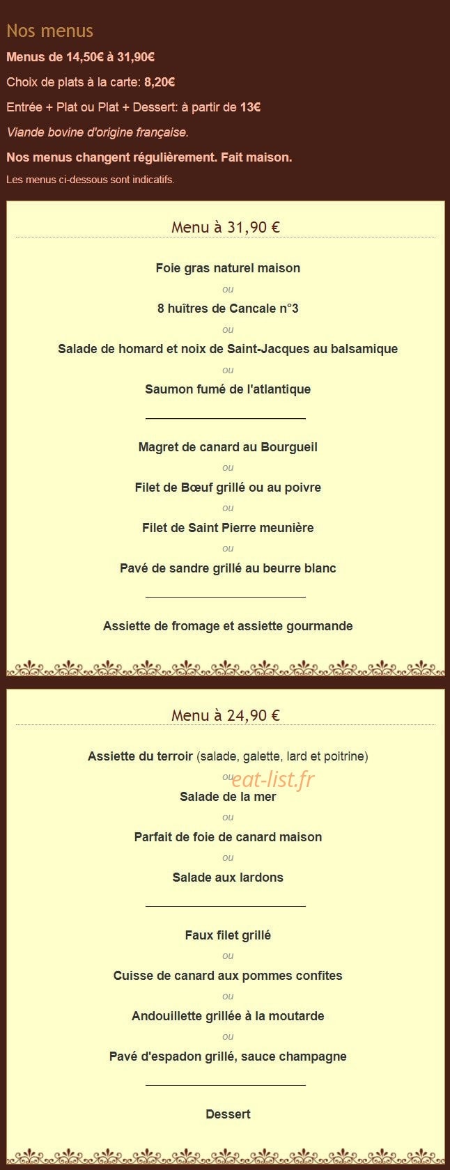 Le Relais des Diligences — carte page 1