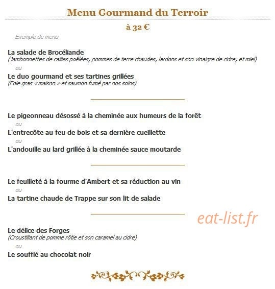 Restaurant Les Forges de Paimpont — carte page 1