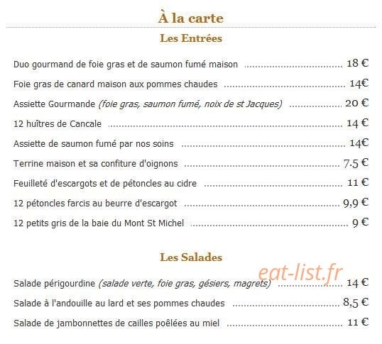 Restaurant Les Forges de Paimpont — carte page 2