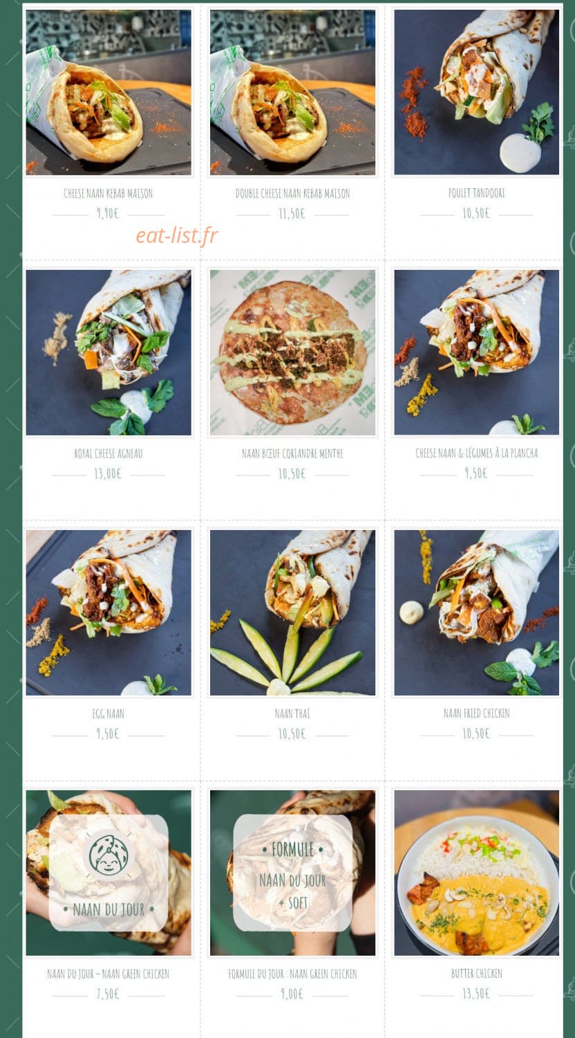Bar à Naan — carte page 1