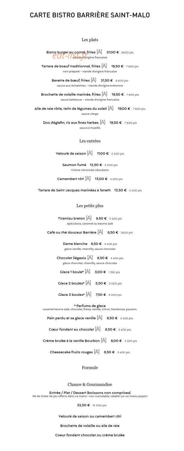 Bistro Barrière — carte page 1