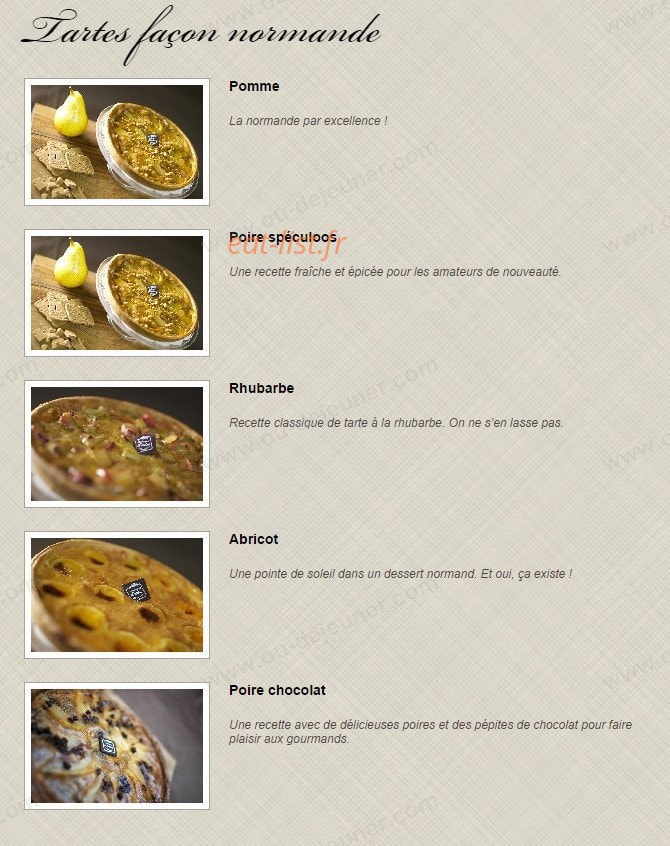 Carte et menu de Boulangerie Louise à Saint Malo — Les tartes façon normande