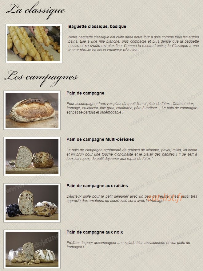Carte et menu de Boulangerie Louise à Saint Malo — La classique, campagnes