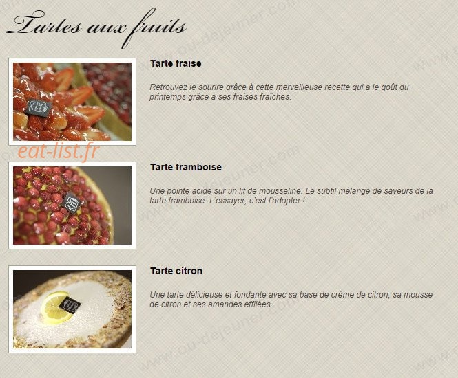 Carte et menu de Boulangerie Louise à Saint Malo — Les tartes aux fruits