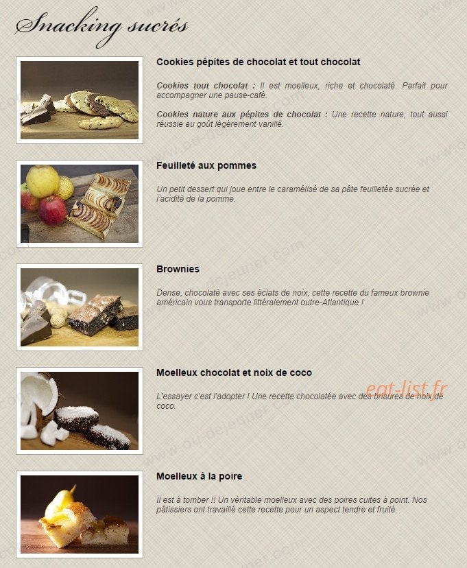 Carte et menu de Boulangerie Louise à Saint Malo — Les snacking sucrés