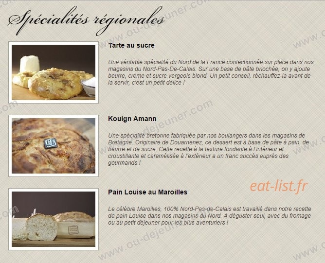 Carte et menu de Boulangerie Louise à Saint Malo — Les spécialités régionales