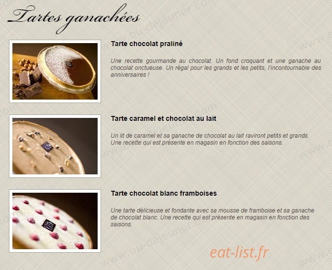 Carte et menu de Boulangerie Louise à Saint Malo — Les tartes ganachées