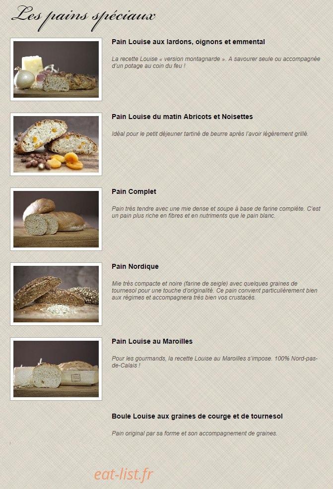 Carte et menu de Boulangerie Louise à Saint Malo — Les pains spéciaux