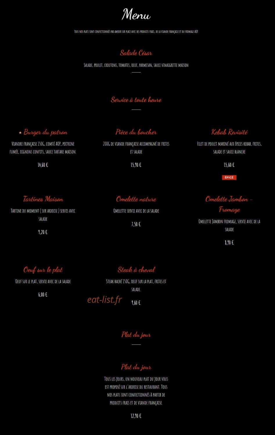 Coté Bistrot — carte page 1