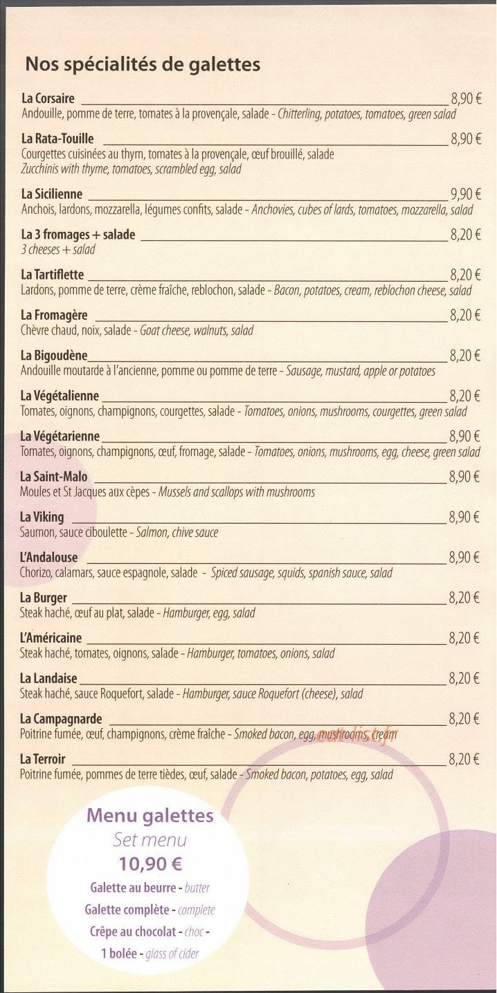 Crêperie Le Marché — carte page 17