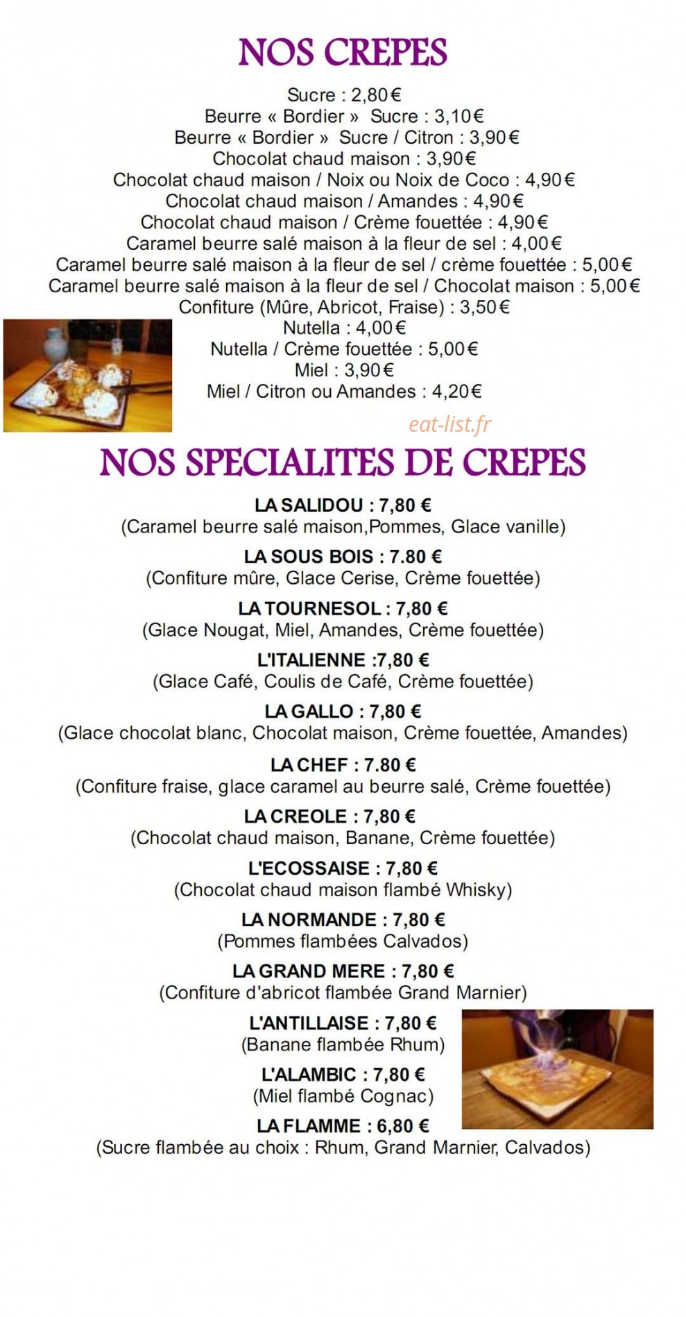 Crêperie Le Tournesol — carte page 1