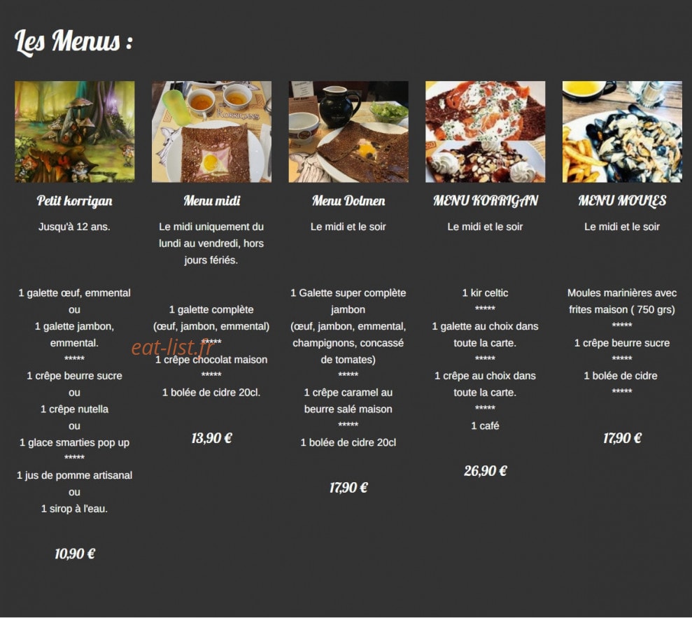 Crêperie les Korrigans — carte page 1