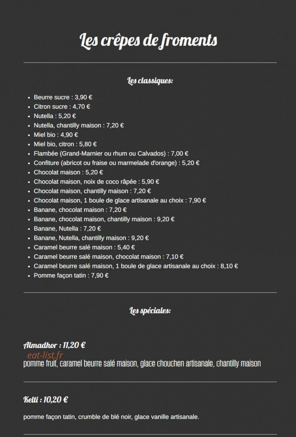 Crêperie les Korrigans — carte page 4