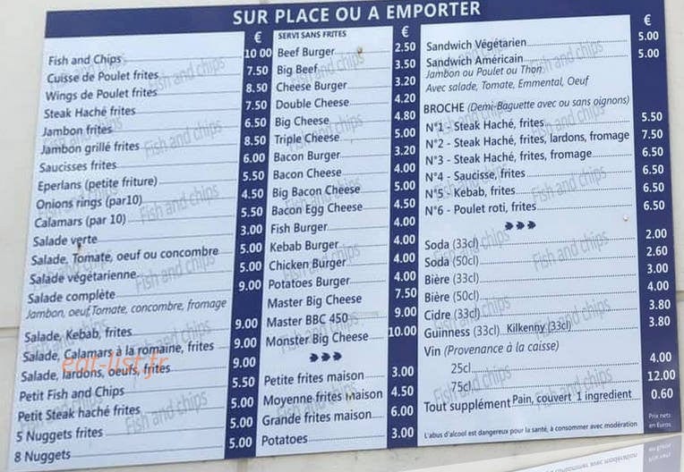 Fish et Chips — carte page 1