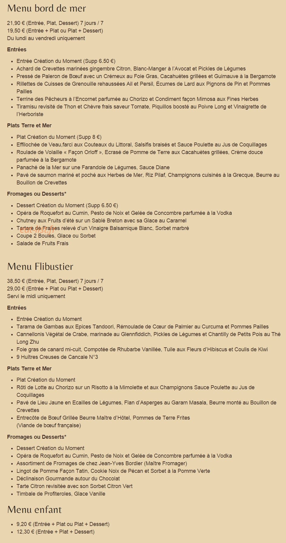 Hôtel Restaurant Antinéa — carte page 2