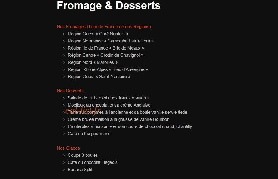 Carte et menu de L'Intra Muros à Saint Malo — Fromages et desserts