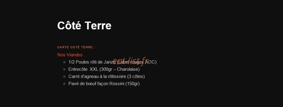 Carte et menu de L'Intra Muros à Saint Malo — Côté terre
