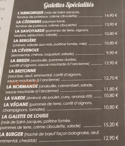La crêperie de Louise — carte page 2