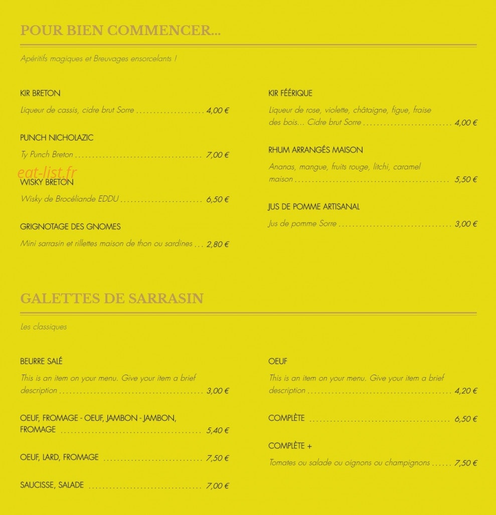 La Crêperie Des Lutins — carte page 1