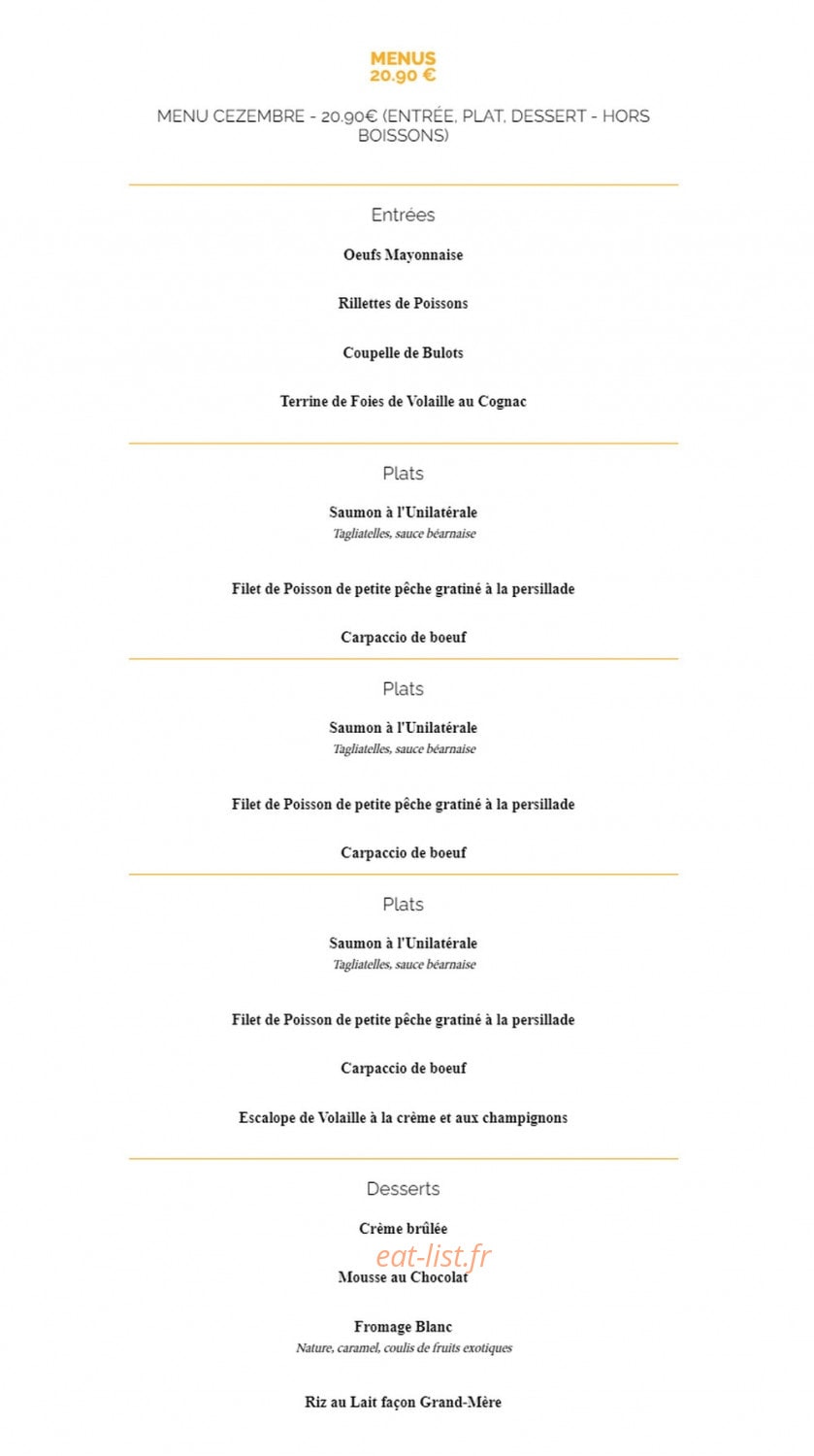 Carte et menu de La Taverne à Saint Malo — Les menus à 20.90€