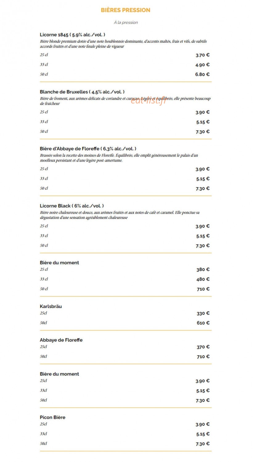 Carte et menu de La Taverne à Saint Malo — Les bières