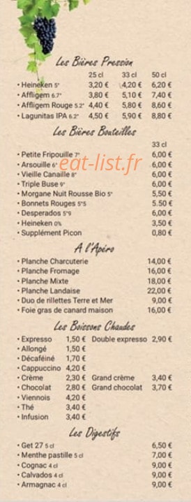 Le Bar à Tartines — carte page 2