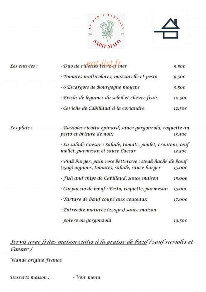 Le Bar à Tartines — carte page 1
