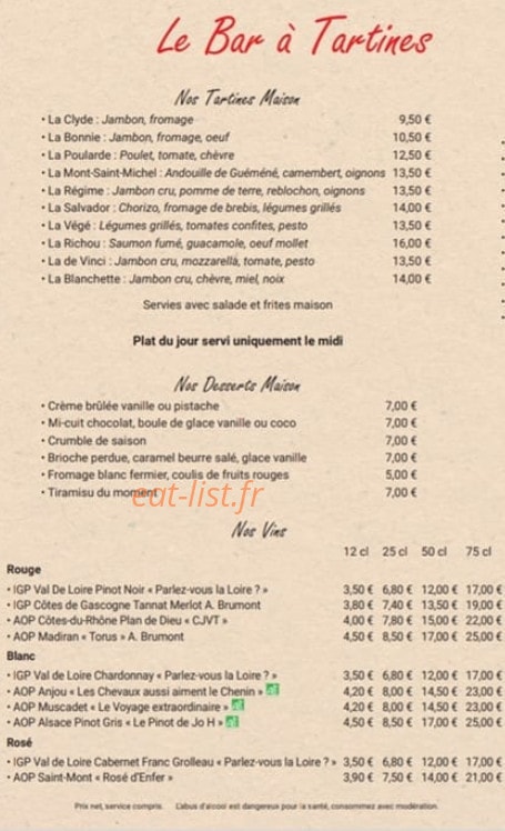 Le Bar à Tartines — carte page 3