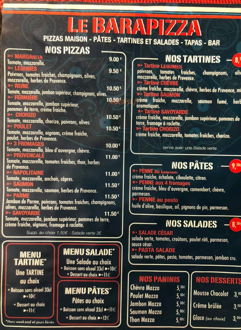 Le Barapizza — carte page 1