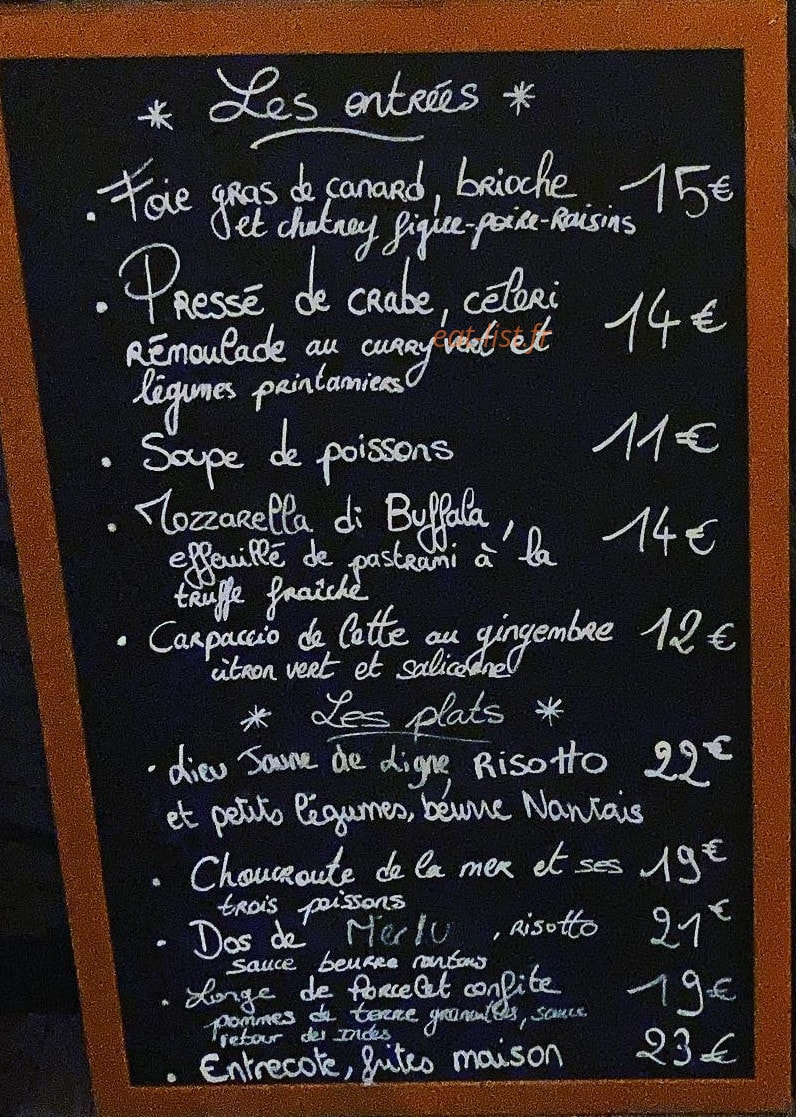 Carte et menu de Le Bistrot De Courtoisville à Saint Malo — L'ardoise