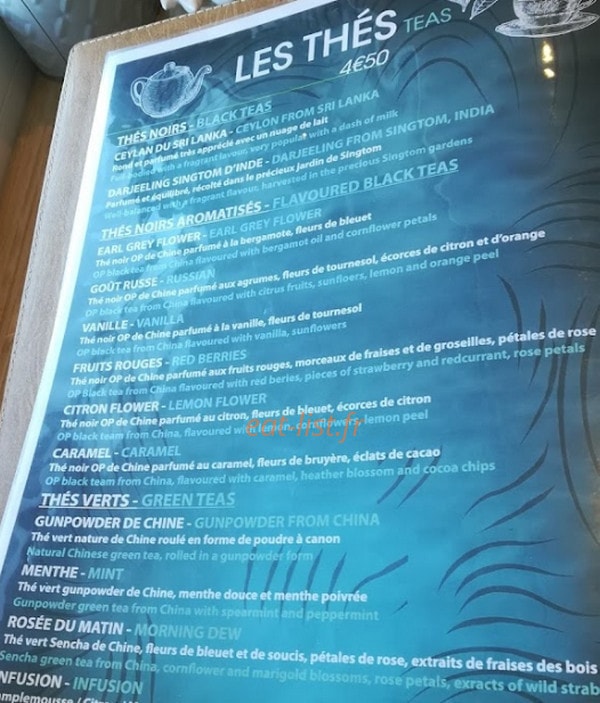 Carte et menu de Le Kaziela à Saint Malo — Les thés