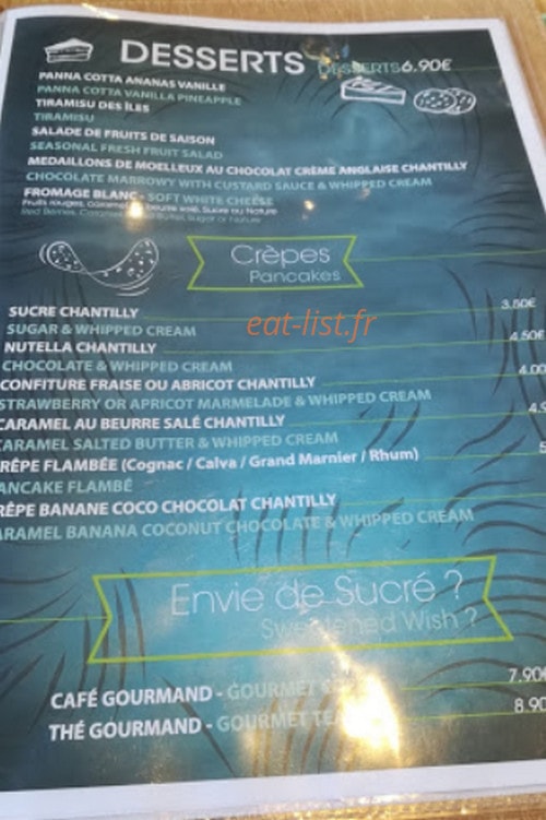 Carte et menu de Le Kaziela à Saint Malo — Les desserts et crêpes