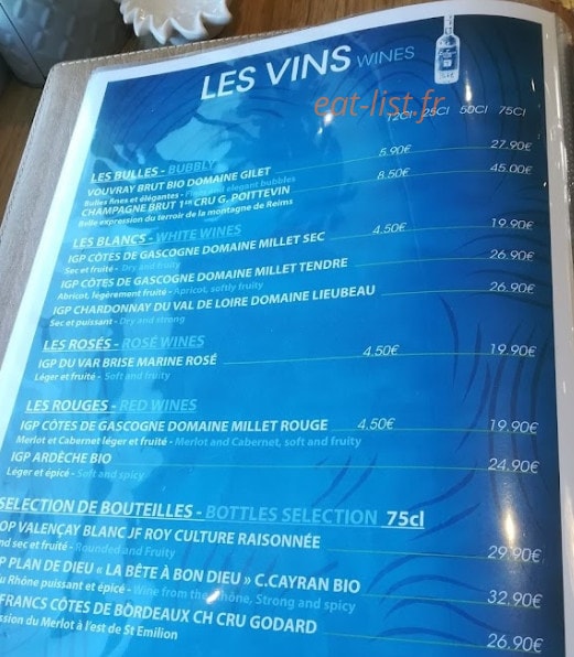 Carte et menu de Le Kaziela à Saint Malo — Les vins